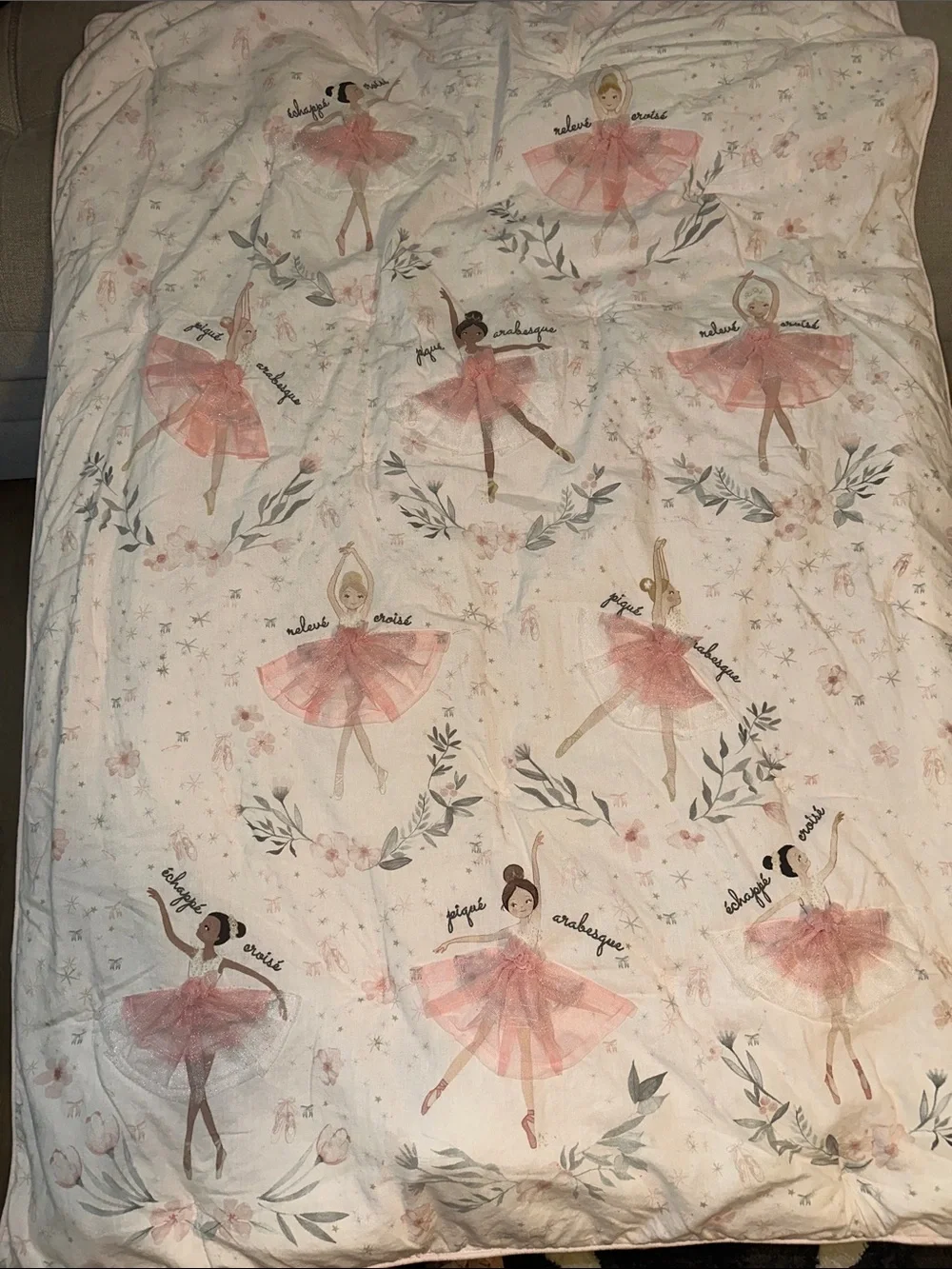 Pottery Barn Kids Pink and GrayToddler Ballerina Comforter